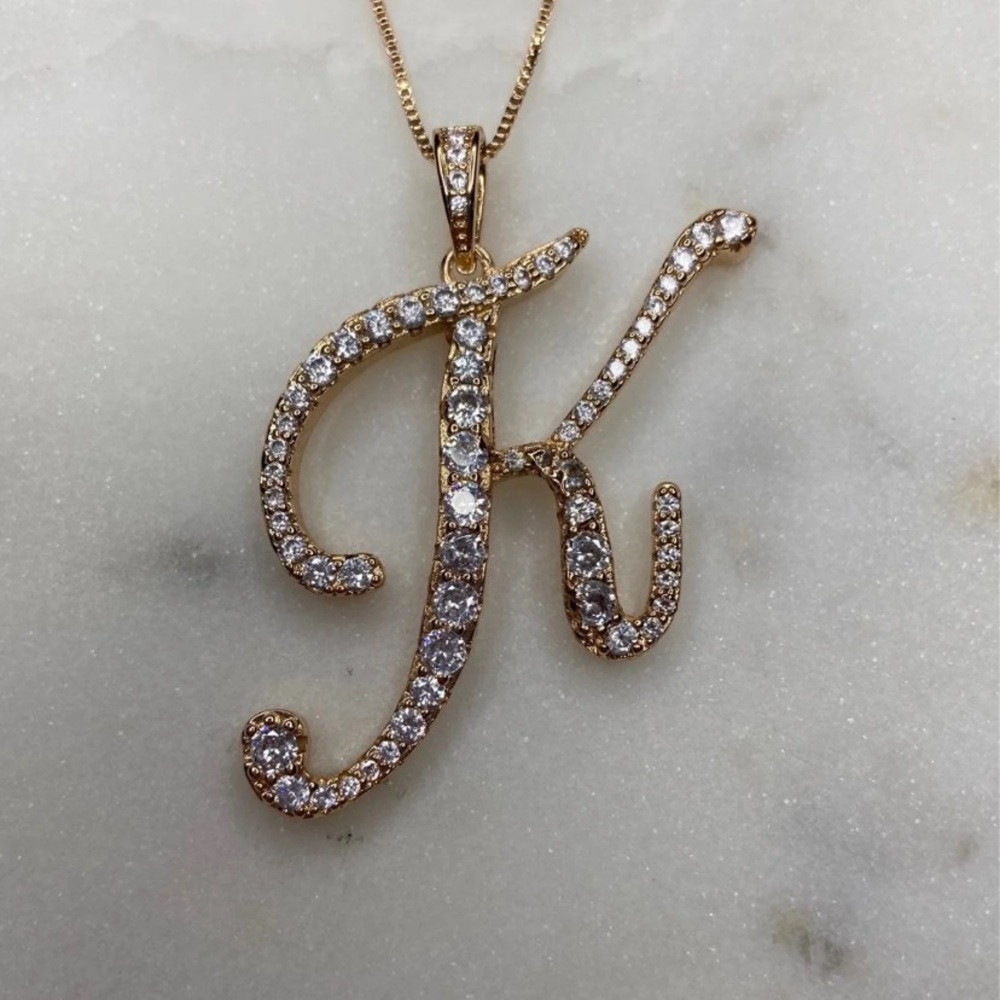 Gold Letter K Initial Necklace - Picture 3 of 4